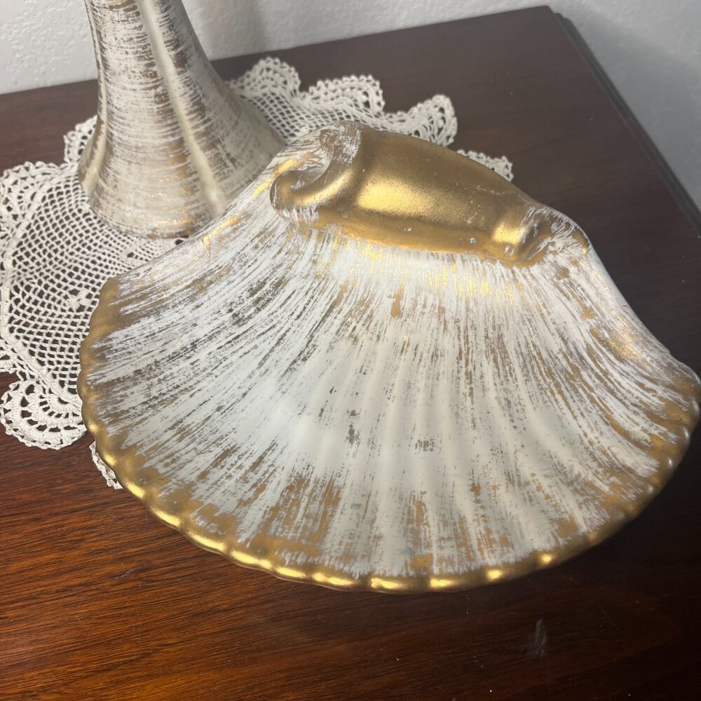 Vintage MCM Two Piece Royal Haeger 22K Gold Tweed Candle Holder and Shell Dish - Picture 8 of 11